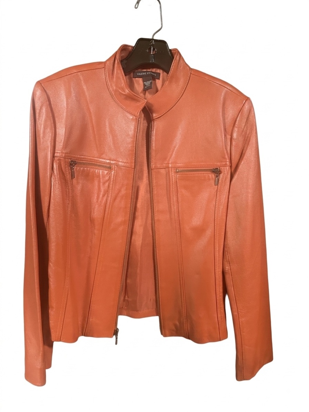 Valerie Stevens Women's Orange Leather Zip-Front Jacket